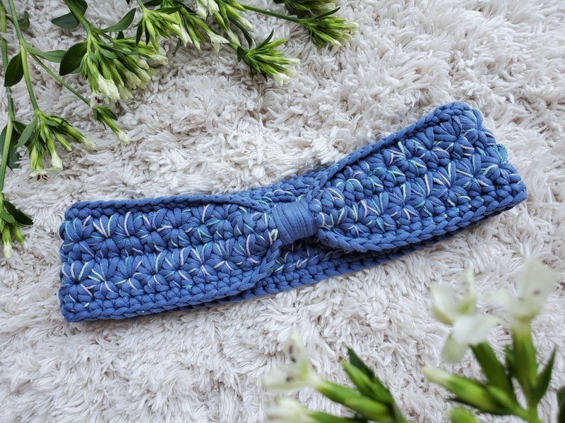 编织发带 - 翠雀 - 发带/发箍 - 棉．麻 蓝色