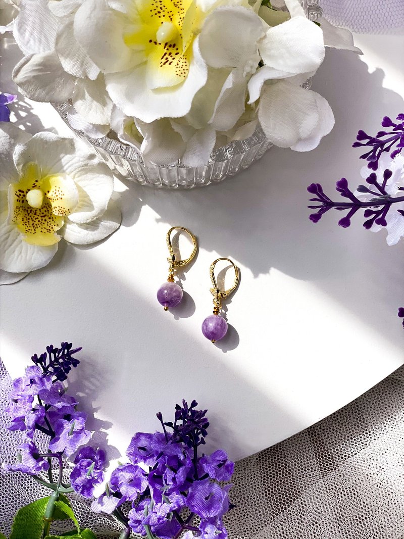 RURI | 14k镀金 锆石蝴蝶 紫水晶 耳环 - 耳环/耳夹 - 水晶 紫色