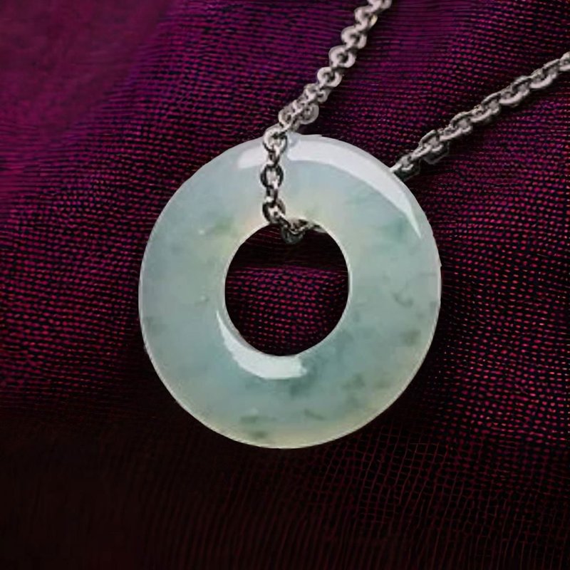 冰绿飘花翡翠平安环项链 | 天然缅甸玉翡翠A货 | 送礼 - 项链 - 玉石 绿色