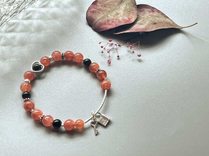 Queen's Craftwork 天然太阳石黑玛瑙纯银原创设计手链 - 手链/手环 - 水晶 