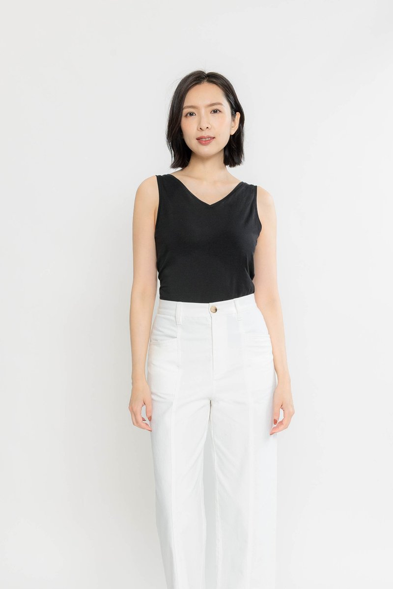双面V领休闲背心 竹棉混纺 - 黑色 香港品牌 环保时尚 - 女装背心 - 棉．麻 黑色