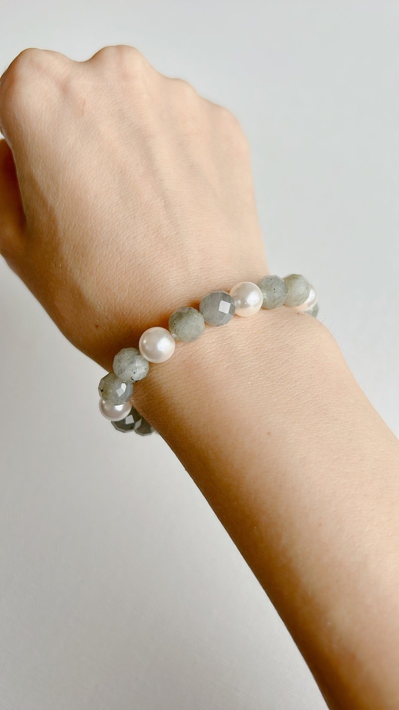 【全馆清仓最高折800】切面拉长石 施华洛世奇白珠光水晶珍珠手环 - 手链/手环 - 水晶 透明