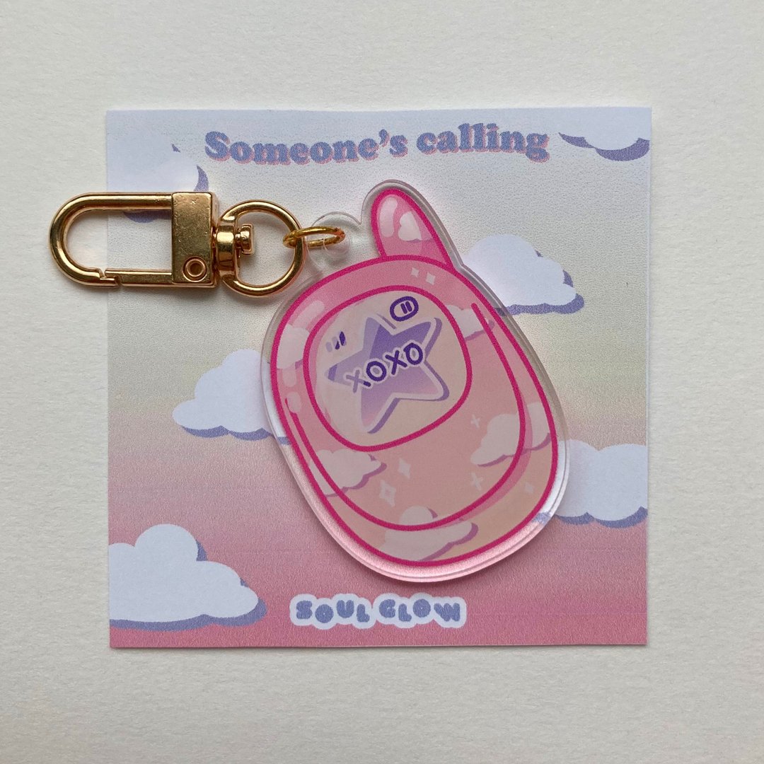 Pink Cloudy Flip Phone Keychain - 钥匙链/钥匙包 - 压克力 粉红色
