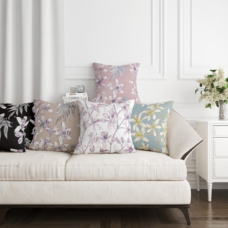 原创设计抱枕套 节气印花-春分-紫花苦楝 (三个一组) - 枕头/抱枕 - 聚酯纤维 