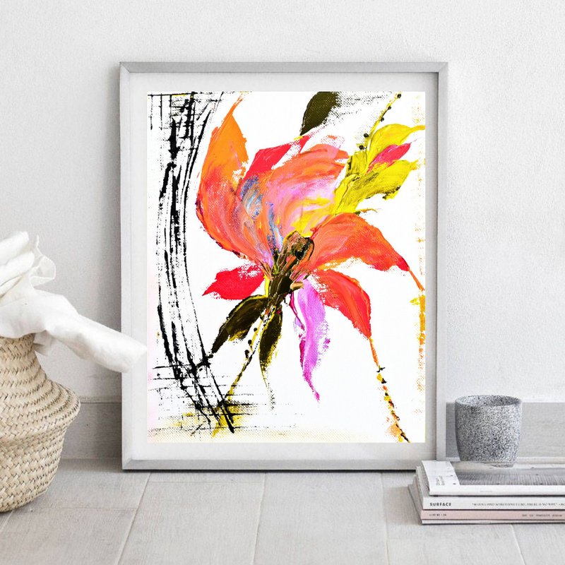 Lily Painting Floral Original Art Flower Impasto Oil Painting Lily Wall Artwork - 海报/装饰画/版画 - 棉．麻 多色