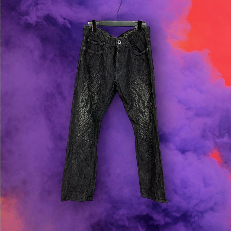 二手 ISSEY MIYAKE 三宅一生 日本制 黑灰 牛仔 35 长裤 PJC727 - 男士长裤 - 聚酯纤维 黑色