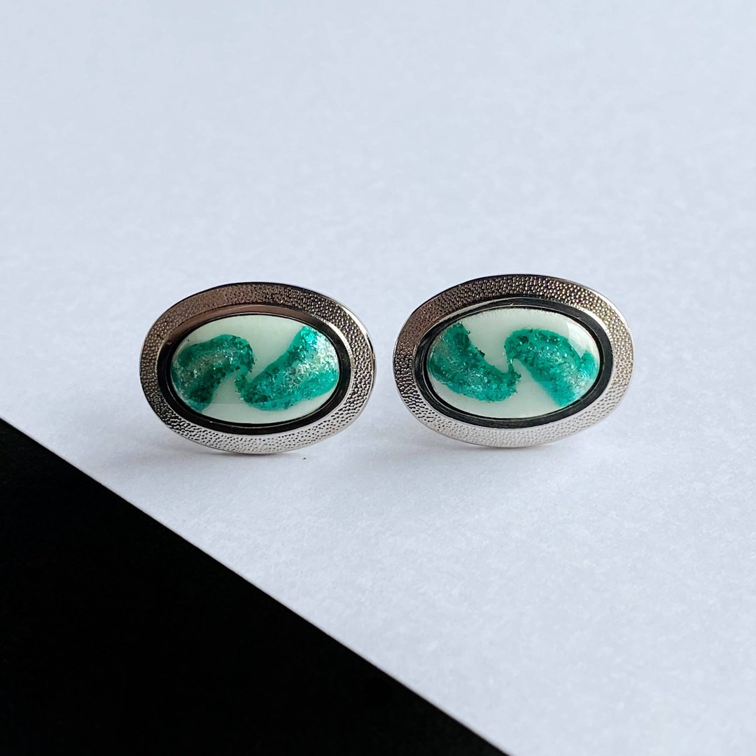 Andromeda [Emerald Emerald] Cufflinks Cufflinks Pure Silver Foil Chirashi Cloisonne - 袖扣 - 其他材质 绿色