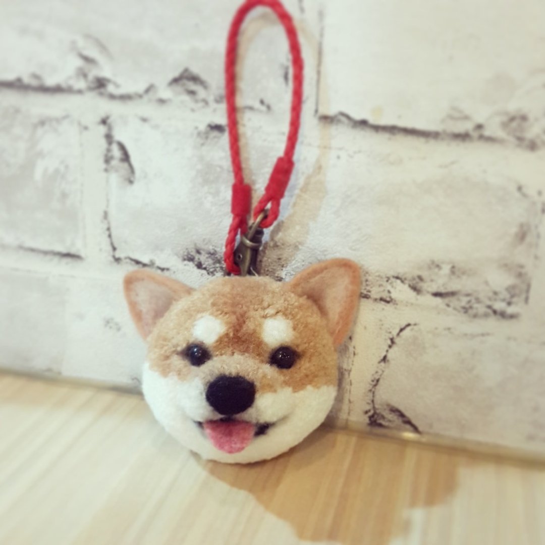 动物ぽんぽん  黄柴犬 吐舌款 胸针加牵绳款 - 胸针 - 羊毛 卡其色