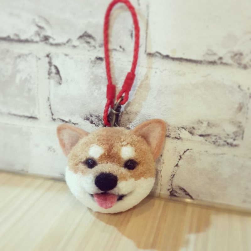 动物ぽんぽん  黄柴犬 吐舌款 胸针加牵绳款 - 胸针 - 羊毛 卡其色