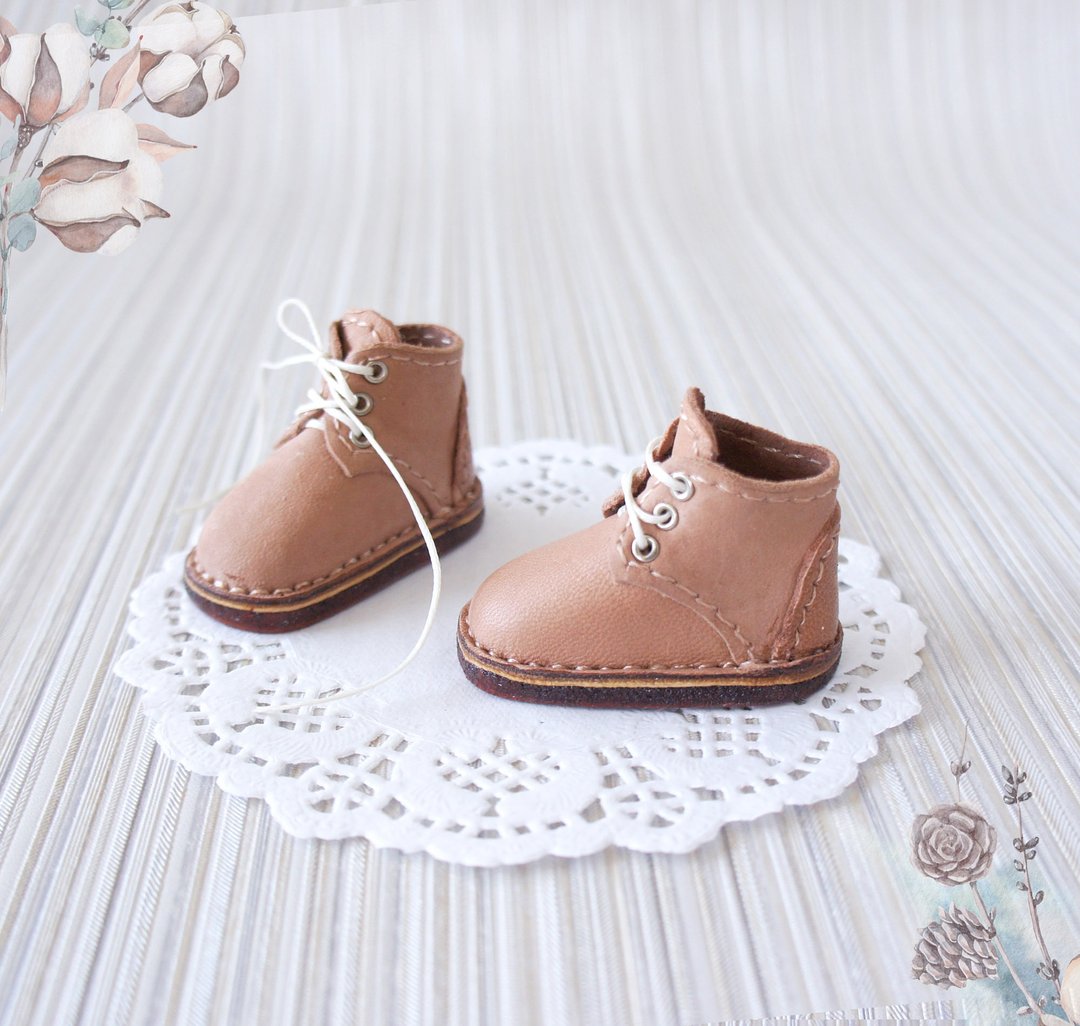 Little Darling leather shoes, Beige color boots for doll, Dianna Effner doll - 玩偶/公仔 - 真皮 咖啡色