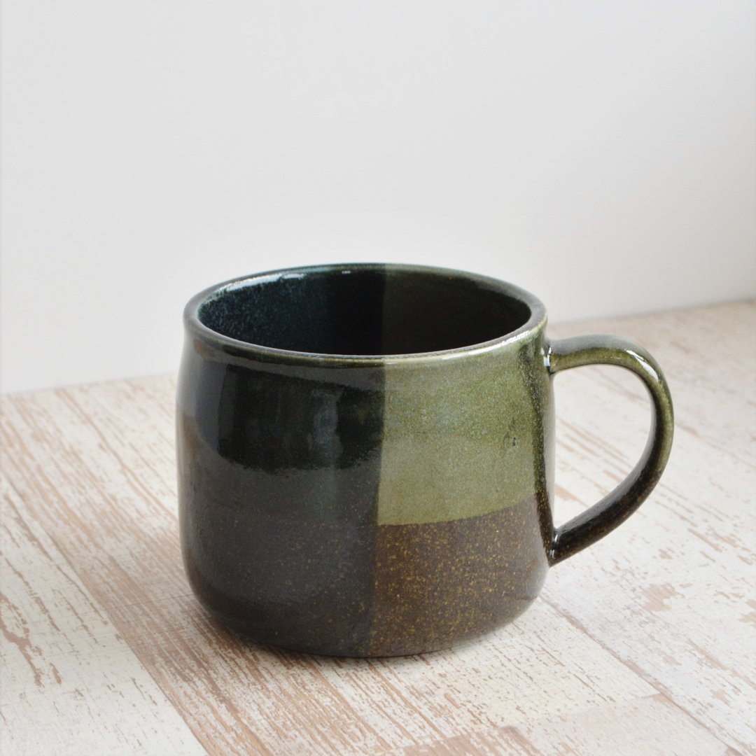 Mino ware tone on tone mug blue | green | black 400ml - 咖啡杯/马克杯 - 陶 绿色