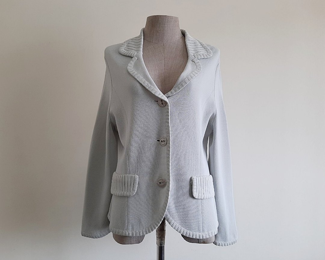 Vintage Roberta Di Camerino Gray Knit Blazer Acrylic Jacket Collared Medium M - 女装西装外套/风衣 - 其他材质 
