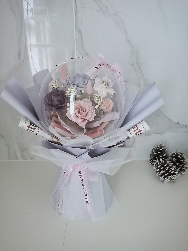 有钱波波球永生花束 生日礼/母亲节/父亲节/毕业礼物/情人节/客制 - 干燥花/捧花 - 植物．花 