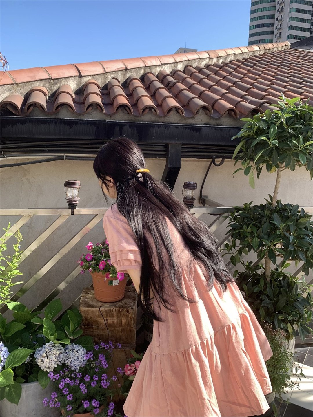 圆领 棉质灯笼袖 洋裝 寬鬆短袖 薄款 日系抽绳连衣裙 - 洋装/连衣裙 - 棉 粉红色