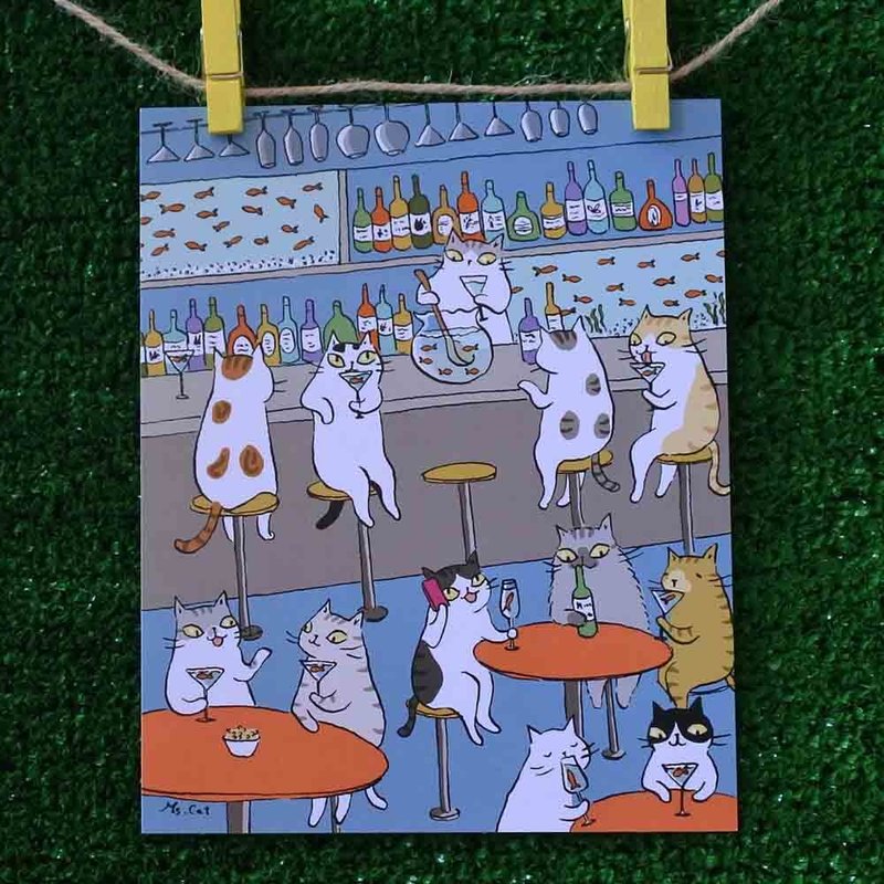 三猫小铺猫咪插画明信片(画家:猫小姐) – 鱼尾酒 - 卡片/明信片 - 纸 
