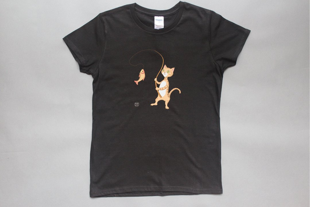 天才猫钓客　Tshirt 修身版 - 女装 T 恤 - 棉 
