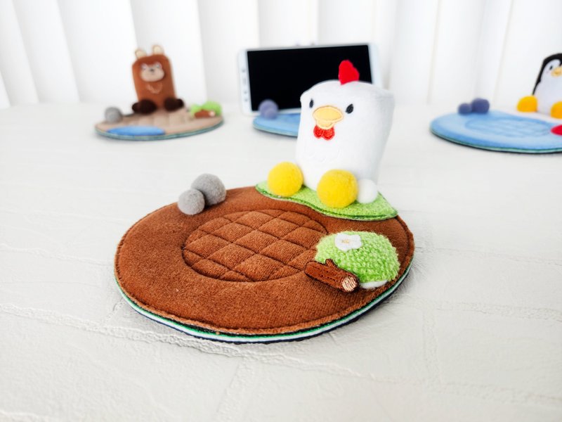 动物派对- 棕熊 杯垫手机座 办公室小物 - 杯垫 - 绣线 蓝色