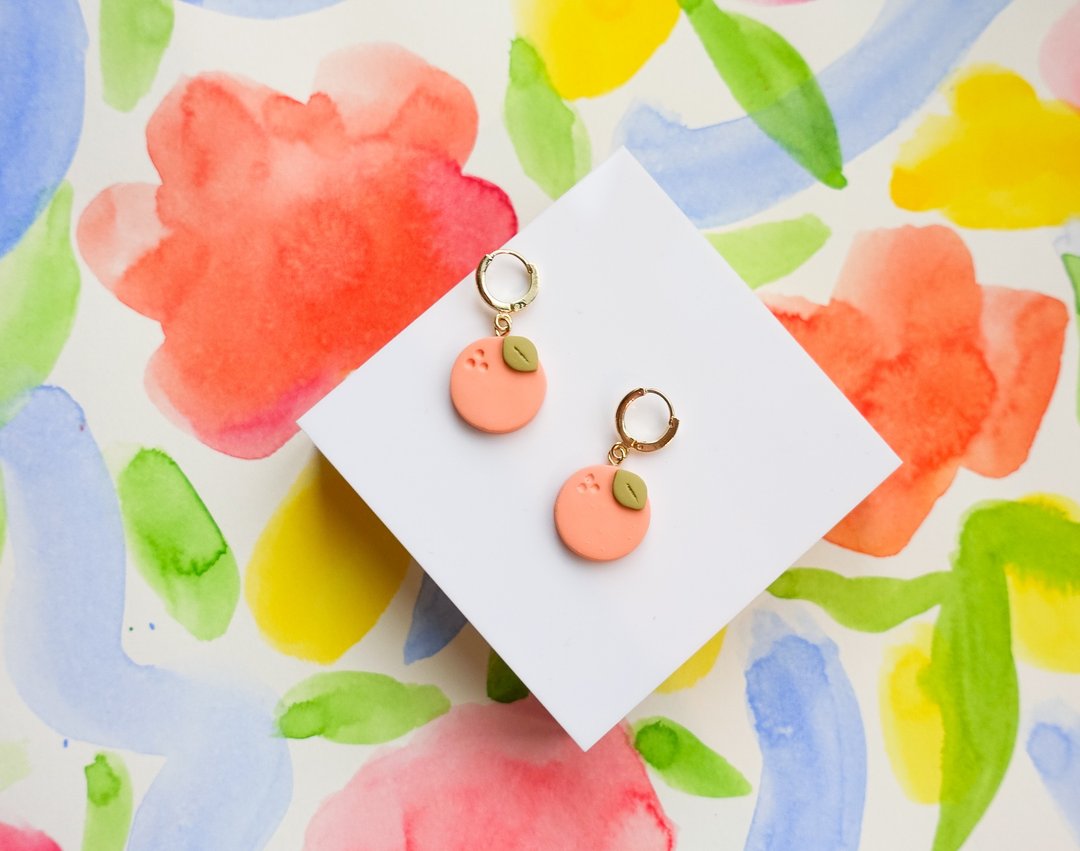 水果系列- 大吉大利 小橘子 手工软陶耳环 polymerclay earring - 耳环/耳夹 - 陶 橘色