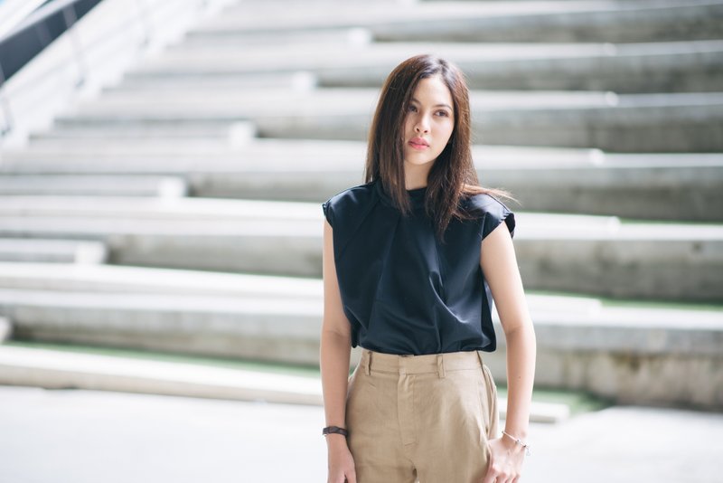 Triple Line - 女装上衣 - 棉．麻 蓝色