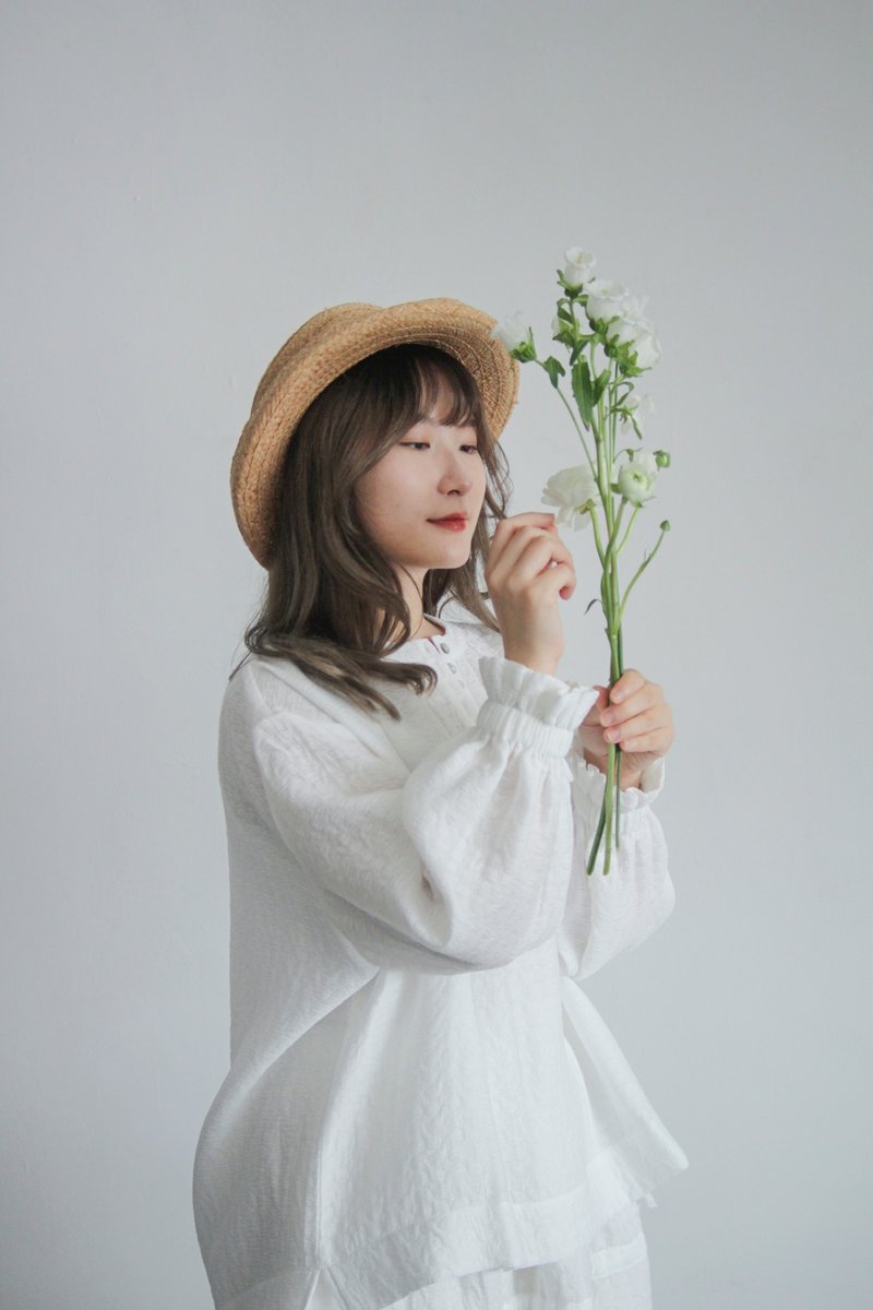 暗纹宽松上衣 - 女装上衣 - 聚酯纤维 白色