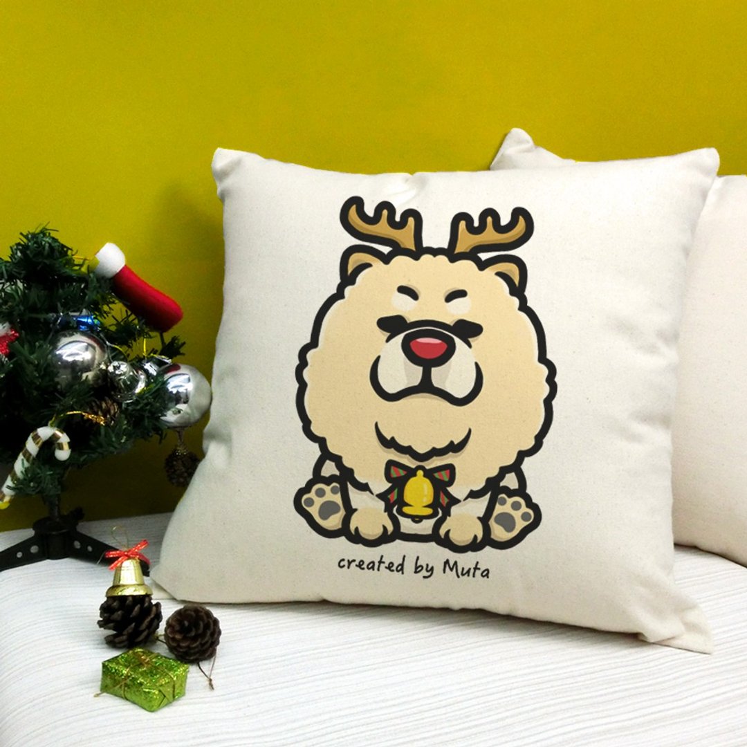 【圣诞礼物】XMAS松狮 纯棉双色帆布抱枕 - 枕头/抱枕 - 棉 