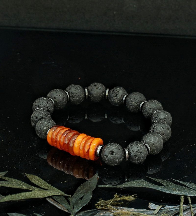 火山石老蜜蜡 10mm 手链 ( Lava Stone Amber Bracelet ) - 手链/手环 - 玉石 
