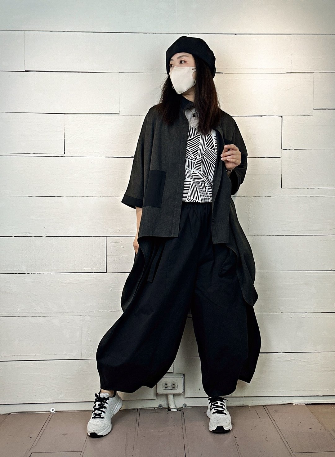 灰 - 前短后长抽绳伞状长版外套 #T3067 - 女装休闲/机能外套 - 棉 灰色