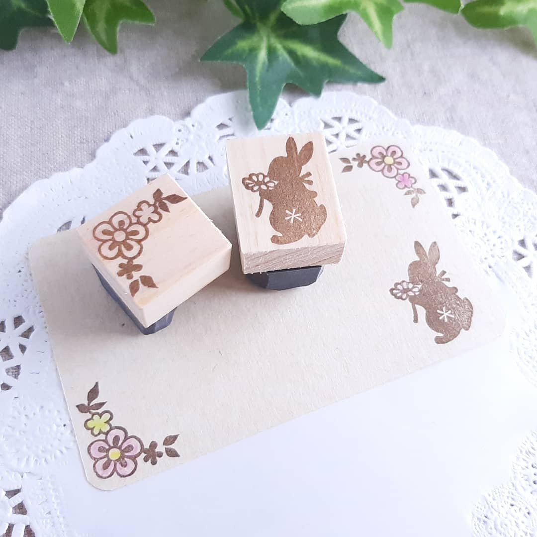 兔子与花朵角落装饰印章组 - 印章/印台 - 橡胶 透明