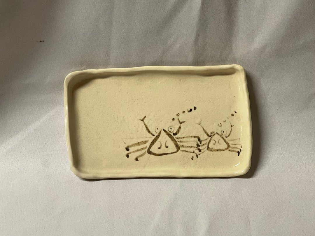 长盘 螃蟹图案 (20.5cm) - 盘子/餐盘/盘架 - 陶 白色