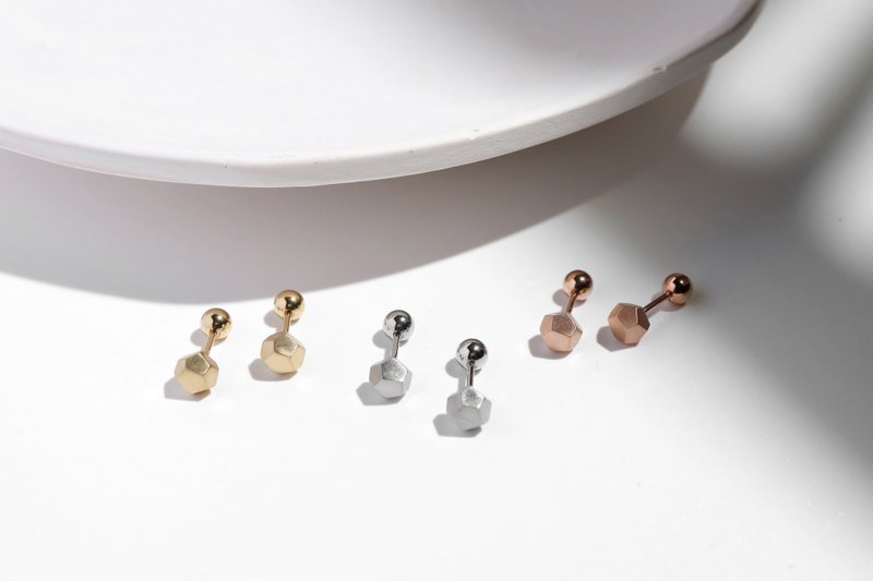 几何切割。转珠耳环 - 耳环/耳夹 - 不锈钢 金色