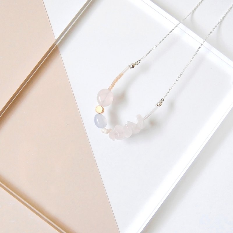 四季之色 春色 粉晶紫玛瑙 天然石水晶拼配项链 - 项链 - 宝石 粉红色