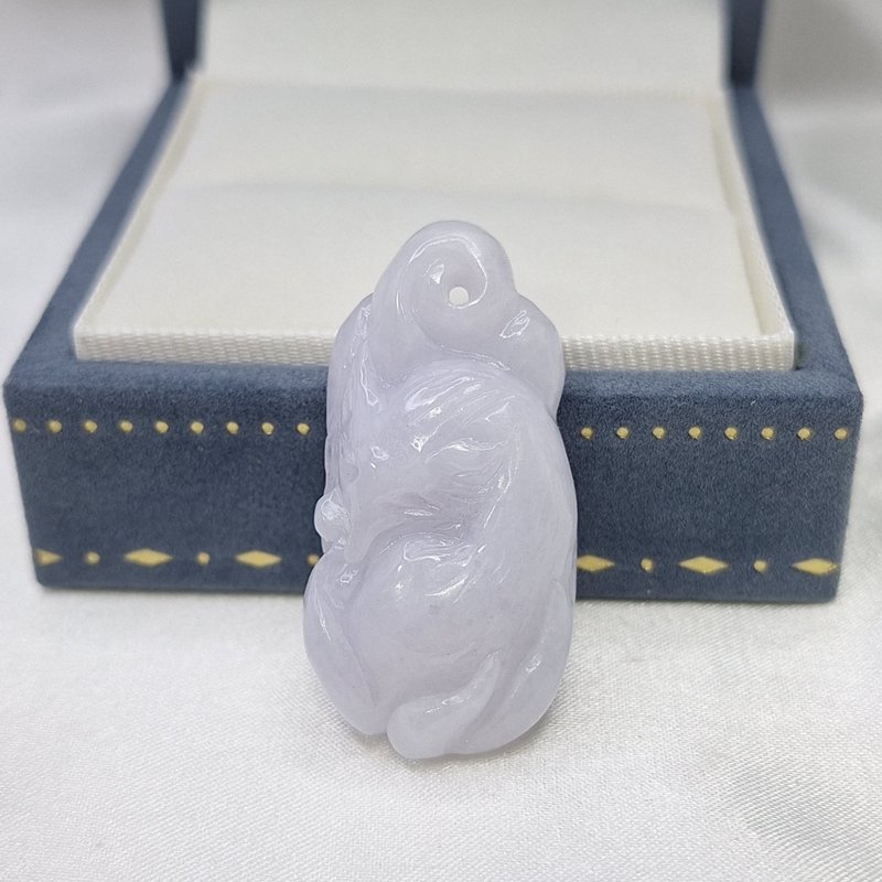 冰紫罗兰九尾狐 睡狐 吊坠 | 天然缅甸玉A货翡翠 - 项链 - 玉石 