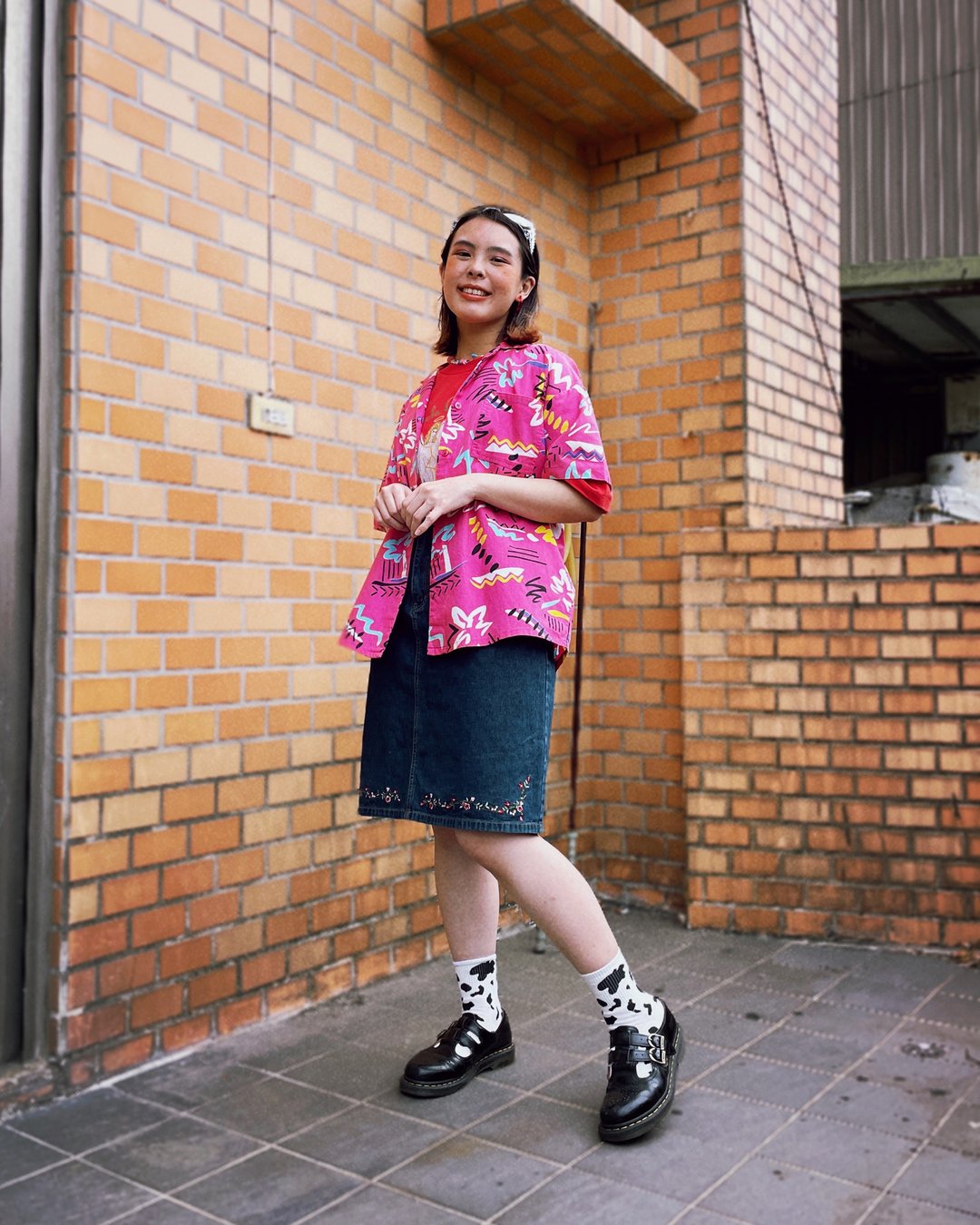 A PRANK DOLLY - 古着 桃红涂鸦衬衫 - 女装衬衫 - 棉 红色