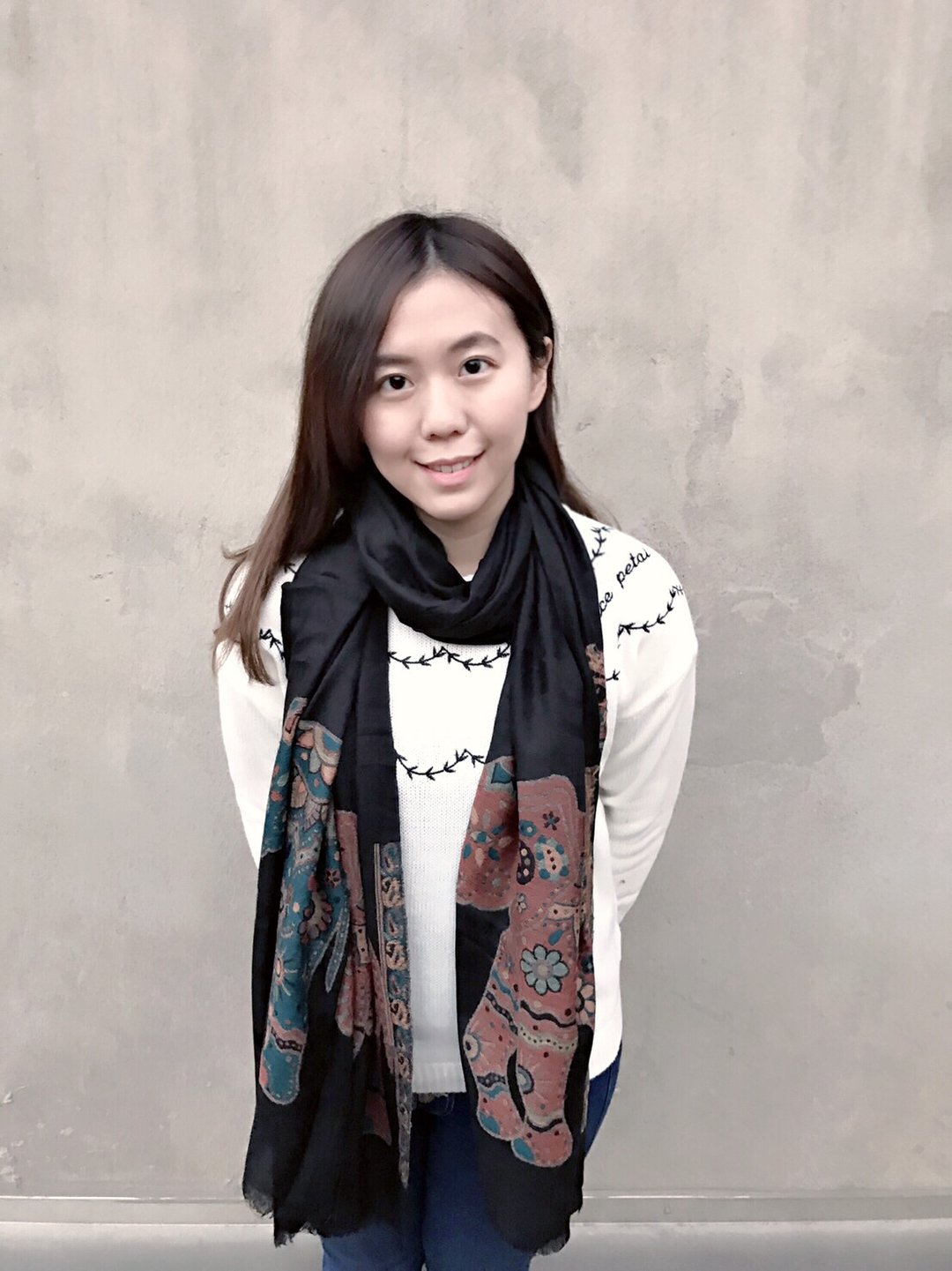 喀什米尔100%cashmere/pashmina山羊绒 大象图腾手工披肩围巾 穿戒款 - 丝巾 - 羊毛 黑色