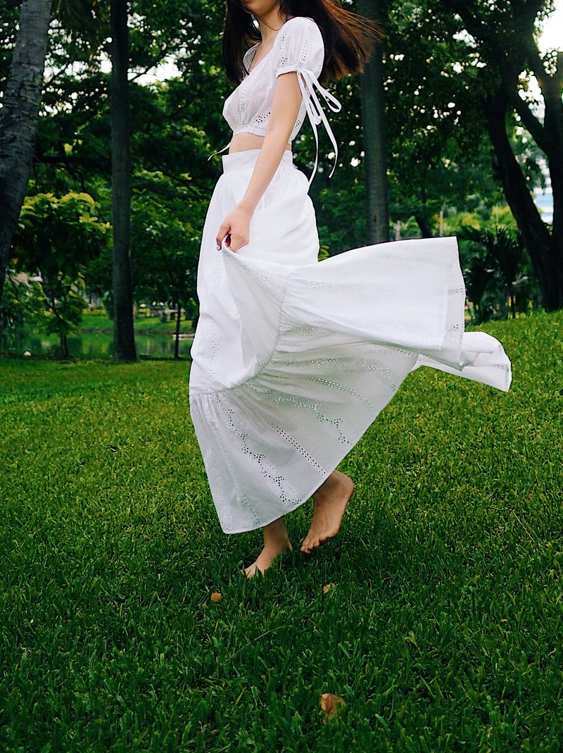 Lola Co-ord Skirt - 裙子 - 棉．麻 白色