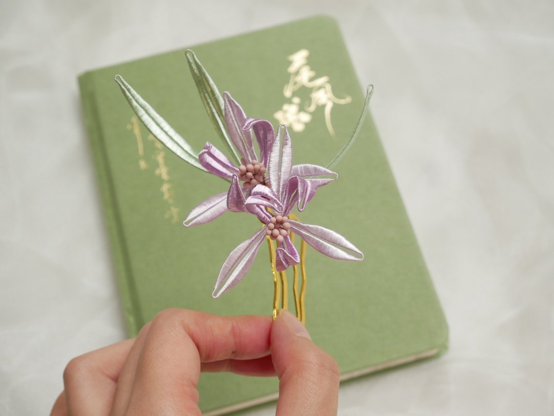 兰 渐变色 缠花发钗古风汉服 可定制改 - 发饰 - 绣线 紫色