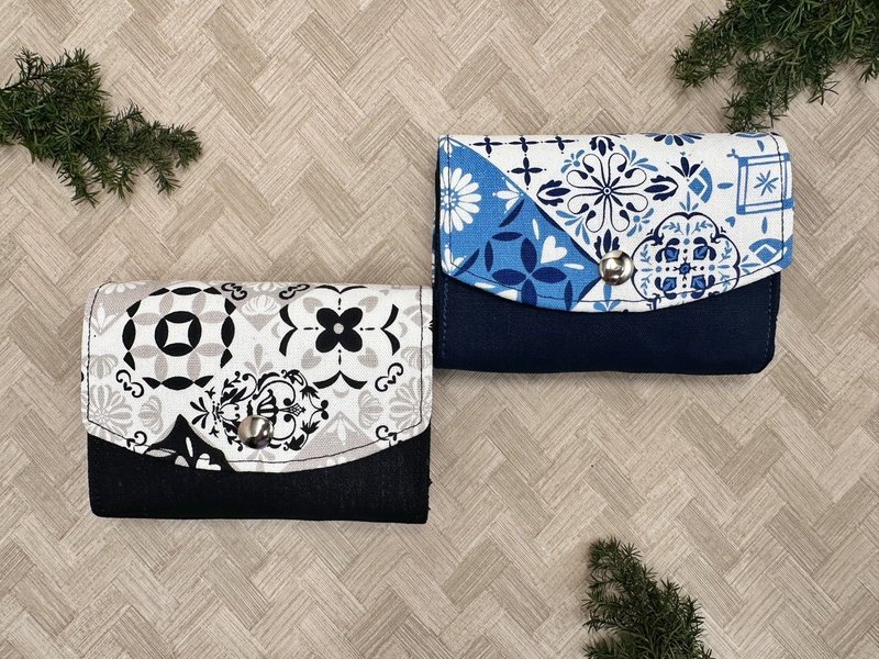 花砖物语 小日和三层包 手拿包 零钱包 轻便 收纳包 - 零钱包 - 棉．麻 蓝色