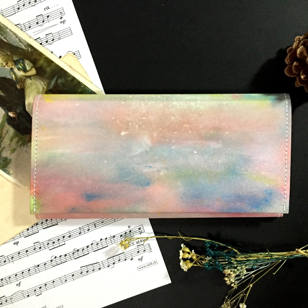 中夹手绘系列作品 - 可水洗牛皮纸 、水洗纸、纸皮革 手绘款  皮夹 手染 压克力颜料画 - 皮夹/钱包 - 纸 粉红色