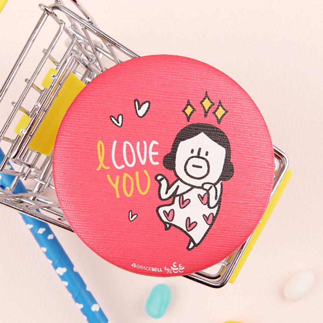 Hello DunDun 哈啰登登系列 圆形手镜03.love you - 彩妆刷具/镜子/梳子 - 玻璃 