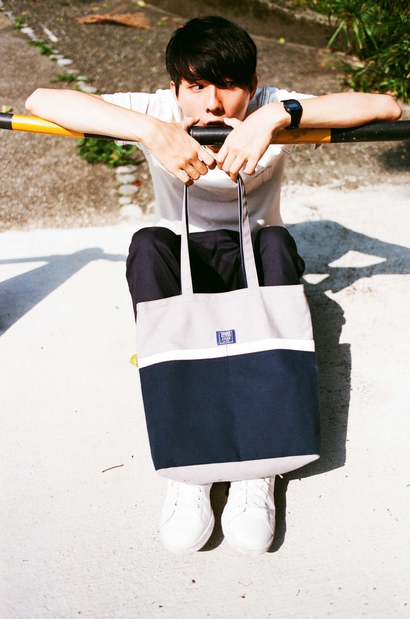 肩背托特包 _灰白深蓝  (现货供应中) - 侧背包/斜挎包 - 棉．麻 灰色