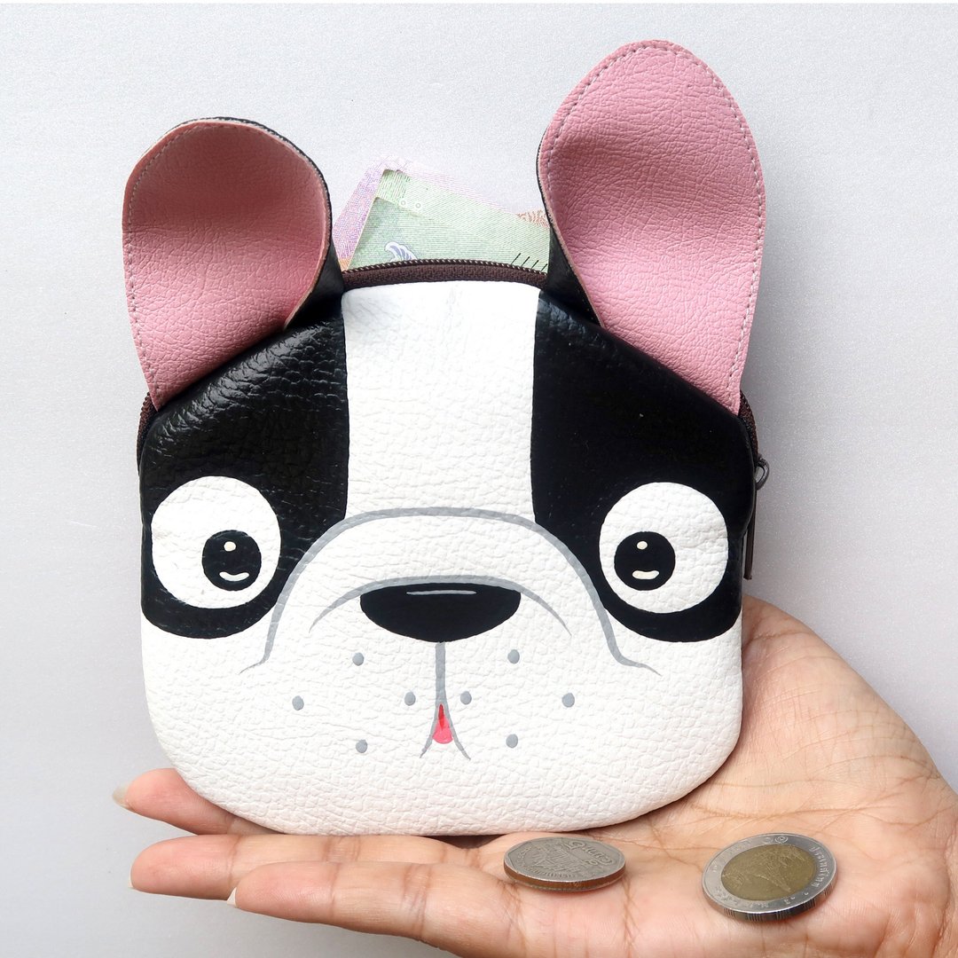 【雙11折扣】French bulldog coin purse ,small synthetic leather wallet bag with zip. - 零钱包 - 人造皮革 白色