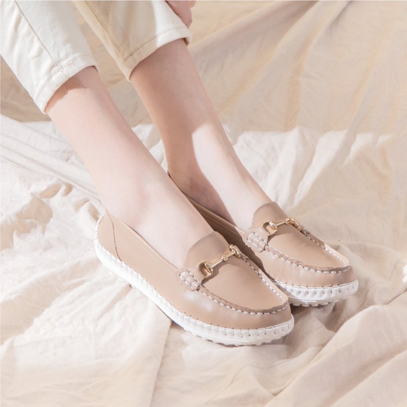 马衔扣真皮懒人乐福磁石厚底气垫球囊鞋(泰迪棕) - 女款牛津鞋/乐福鞋 - 真皮 卡其色