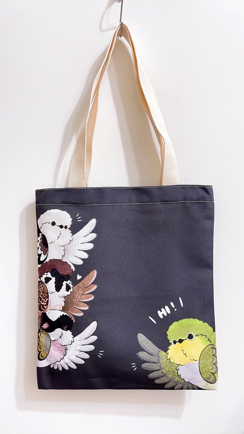 Rolia's 手作 【SAY HI !】山雀/麻雀/白头翁/绿绣眼 帆布袋(深灰 - 侧背包/斜挎包 - 聚酯纤维 