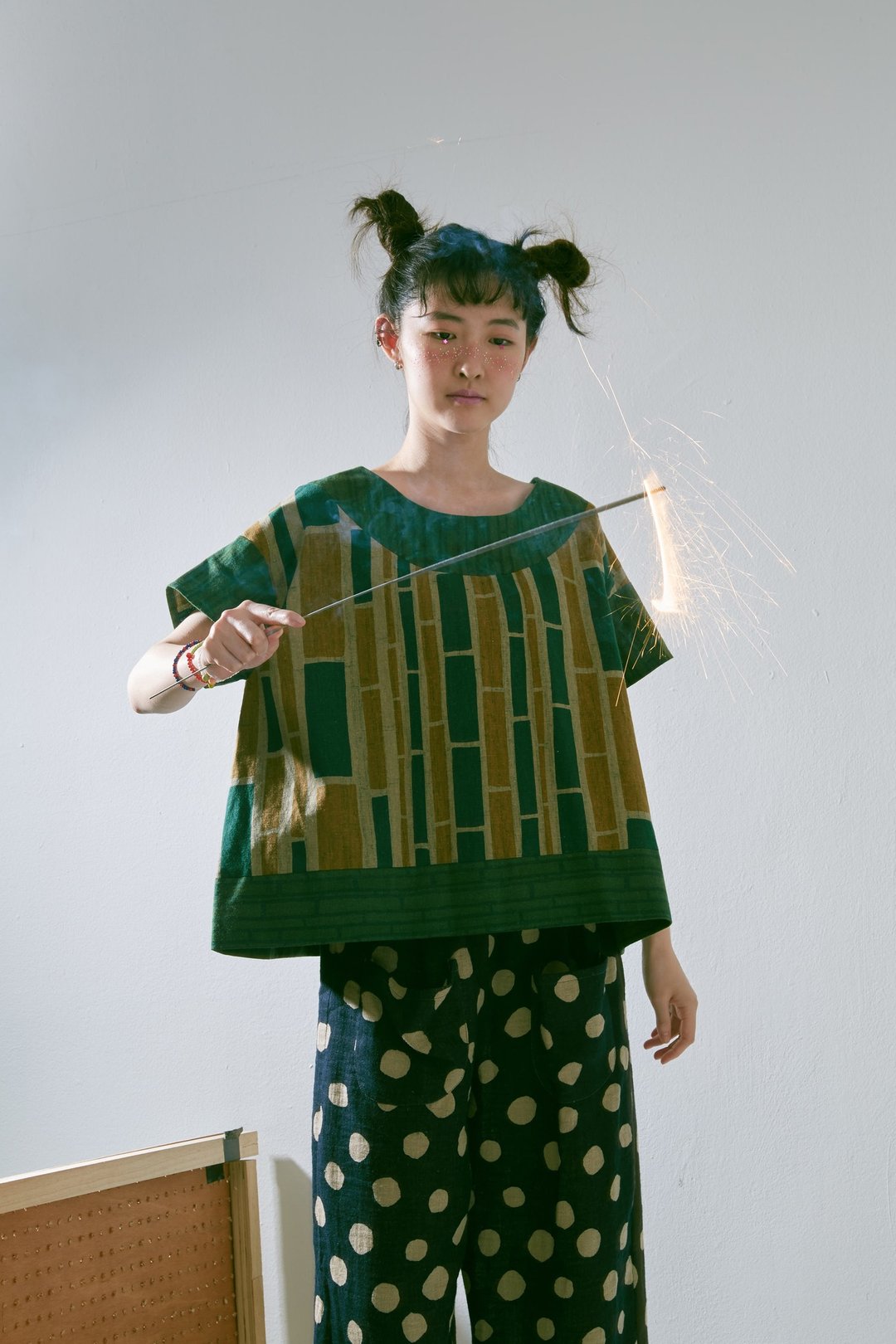‘告急’双面拼布短上衣（剩最后一件啰） - 女装上衣 - 棉 绿色