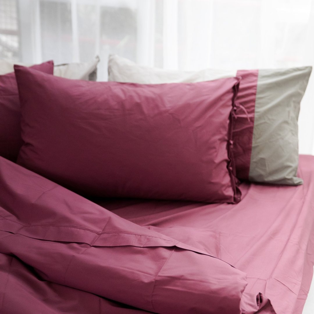 枕套_100%有机棉枕头套一个_酒红/在我心园深处 - 寝具 - 棉 红色