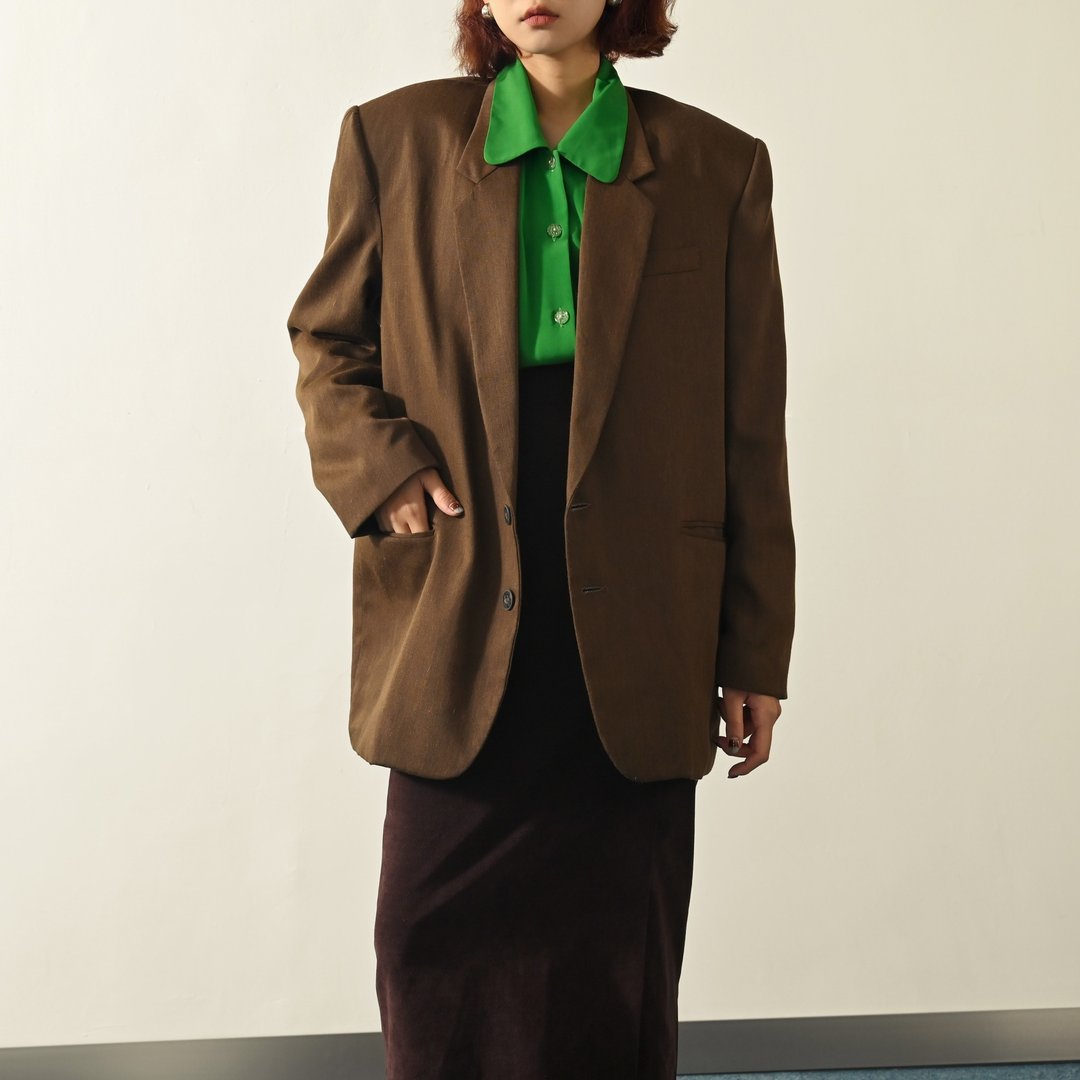 【NaSuBi Vintage】俐落轮廓单襟古着西装外套 - 女装西装外套/风衣 - 其他人造纤维 