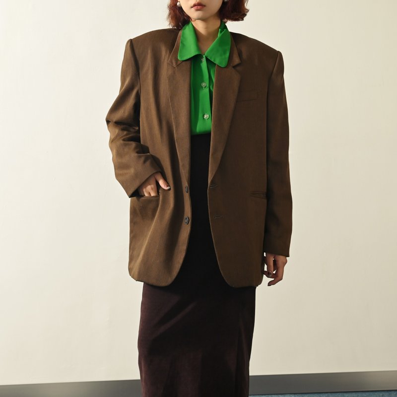 【NaSuBi Vintage】俐落轮廓单襟古着西装外套 - 女装西装外套/风衣 - 其他人造纤维 