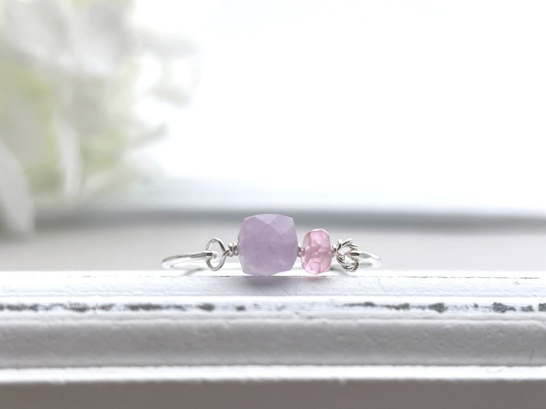 Pastel cube - wire ring in lavender amethyst and pink spinel - 戒指 - 宝石 紫色