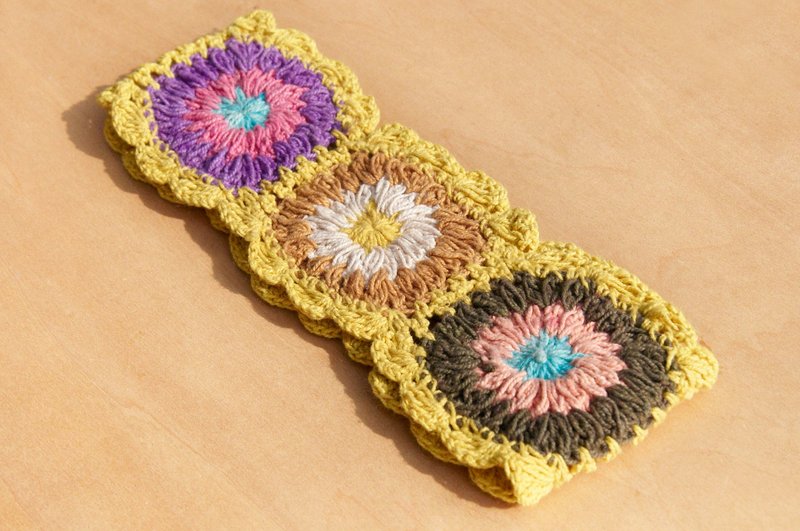 情人节礼物 手工棉线编织发带/编织缤纷发带-黄色系 钩织缤纷花朵 - 发饰 - 棉．麻 多色