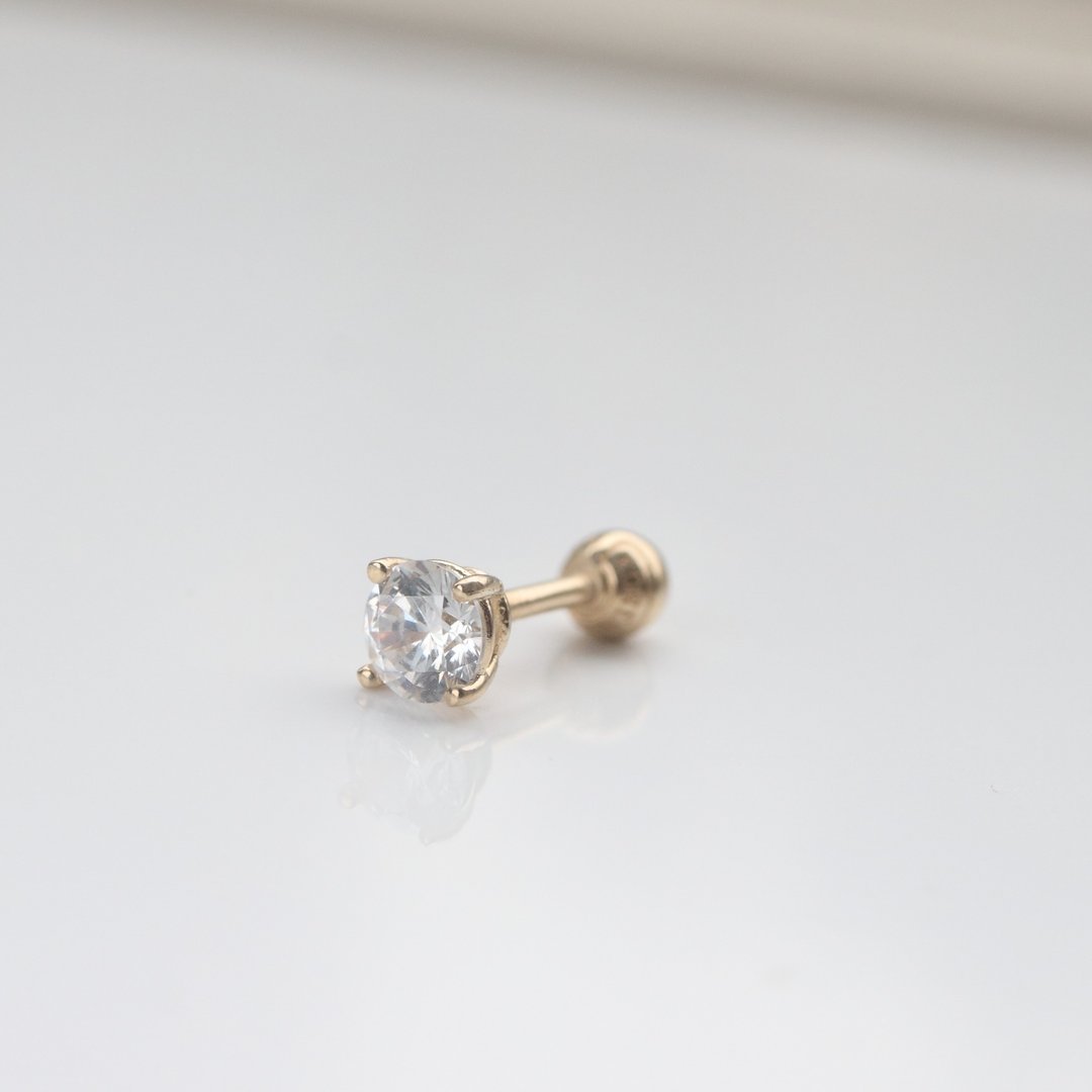 14K 圆钻锁珠耳环 (4mm) (单个)耳骨 耳窝 不退色 - 耳环/耳夹 - 贵金属 金色